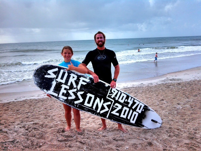 surf-lesson-alaina People at beach with surfboard